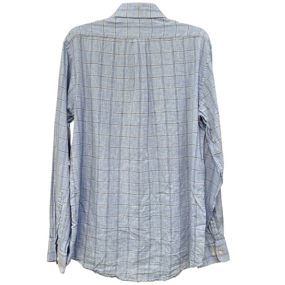 Buttoned Down Blue Linen Blend Check Long Sleeve Shirt Men’s Medium - Picture 2 of 6